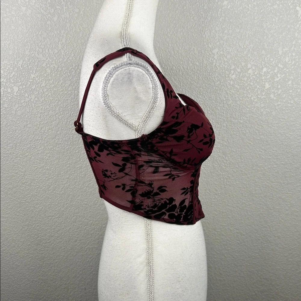 Windsor Burgundy Burnout Velvet Floral Y2K 90's Whimsigoth Goth Whimsical Corset - Picture 5 of 9